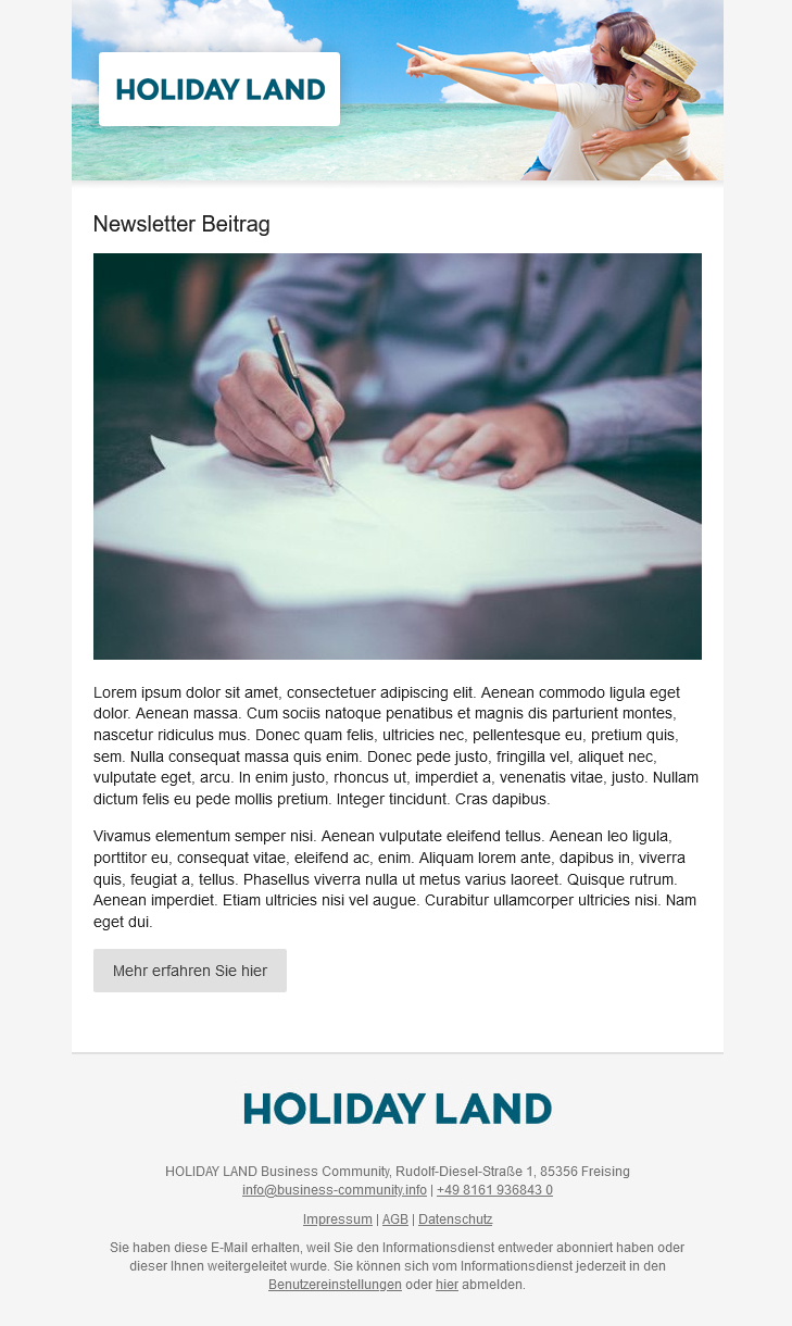 Beispielansicht Beitrag im Newsletter